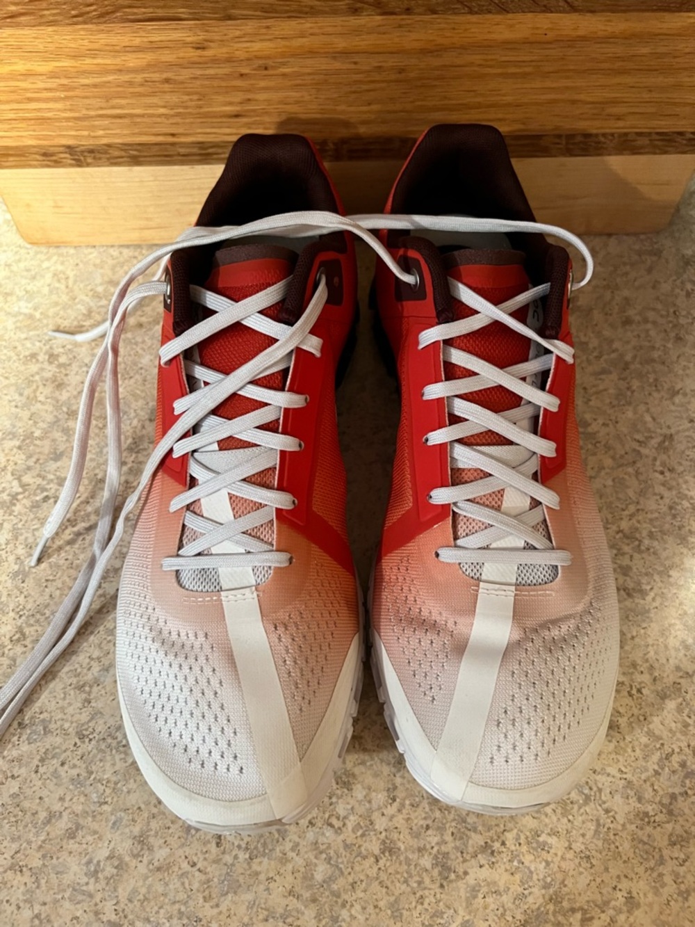 On Running Gradient Red and White Women's Sneakers